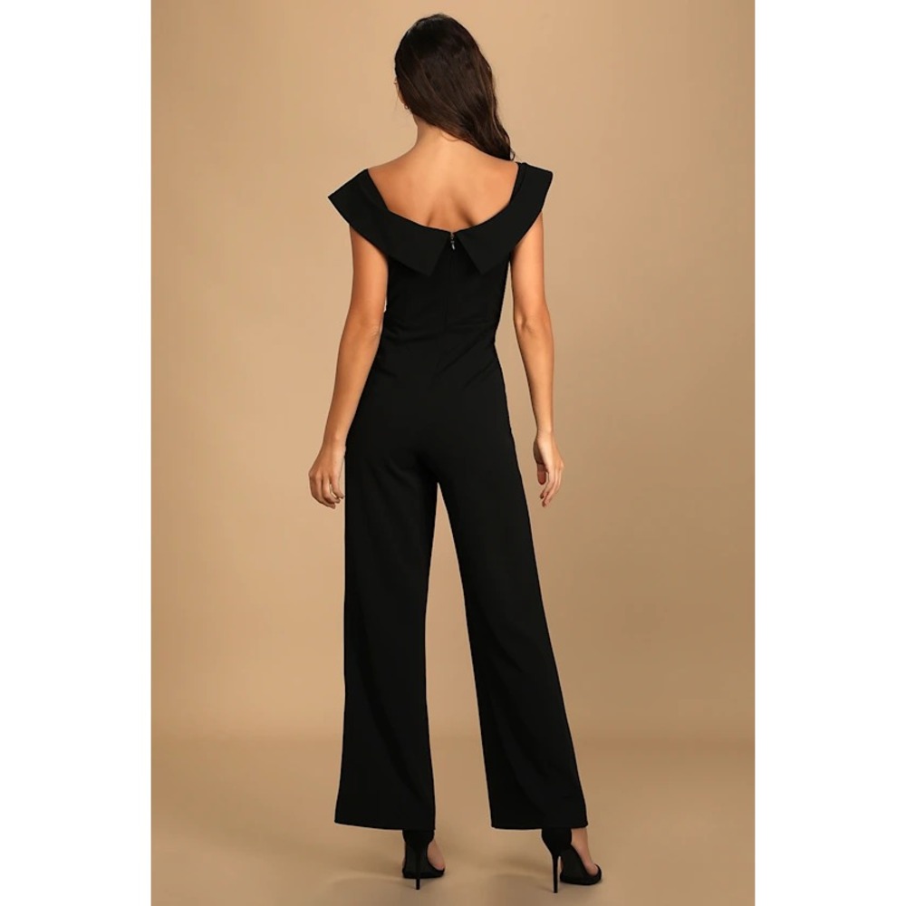 NWT LULUS XL Black Love Me Tomorrow Wide Leg Off The Shoulder Jumpsuit Stretch - Picture 4 of 13